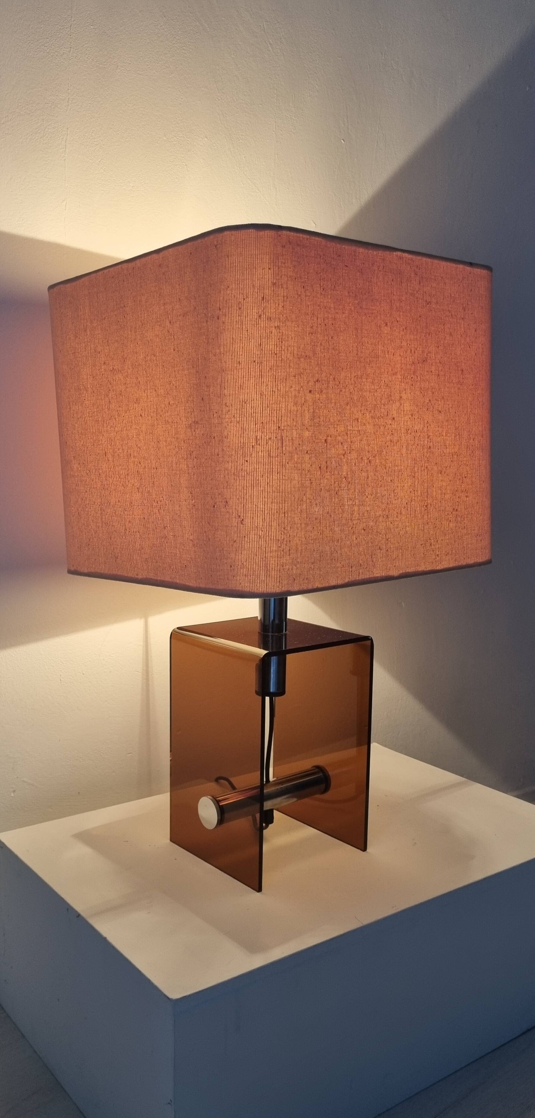 Mid-century smokey brown acrylic glass and chrome table lamp, 1970s