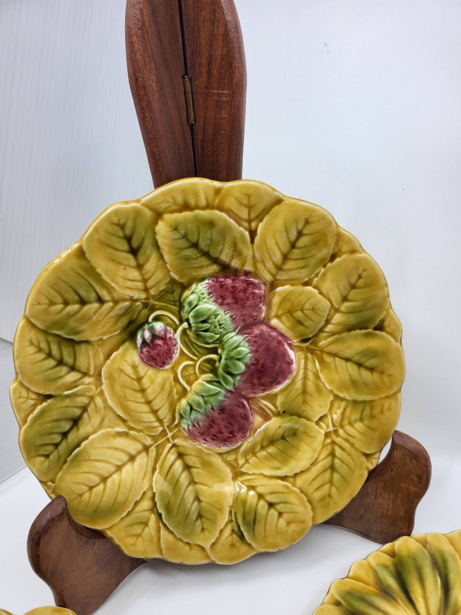 Sarreguemines dessert plates in barbotine with fruit decoration French Vintage