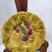 Sarreguemines dessert plates in barbotine with fruit decoration French Vintage