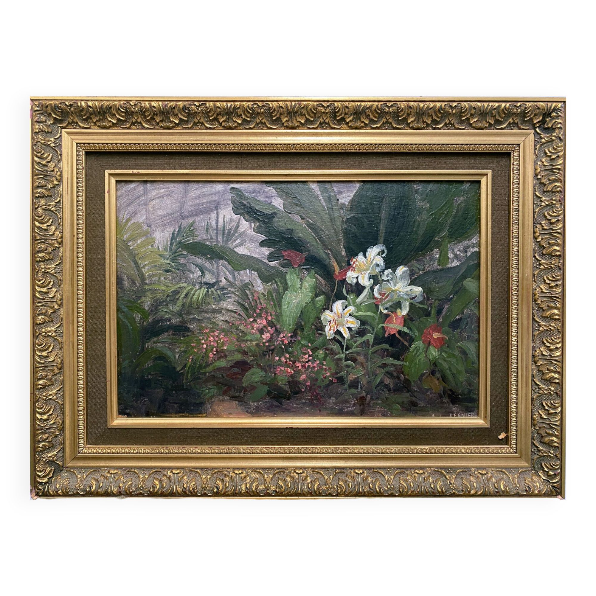 HSP painting "Garden corner" by Ludovic Regnier (1851-1930) student of Pils + frame