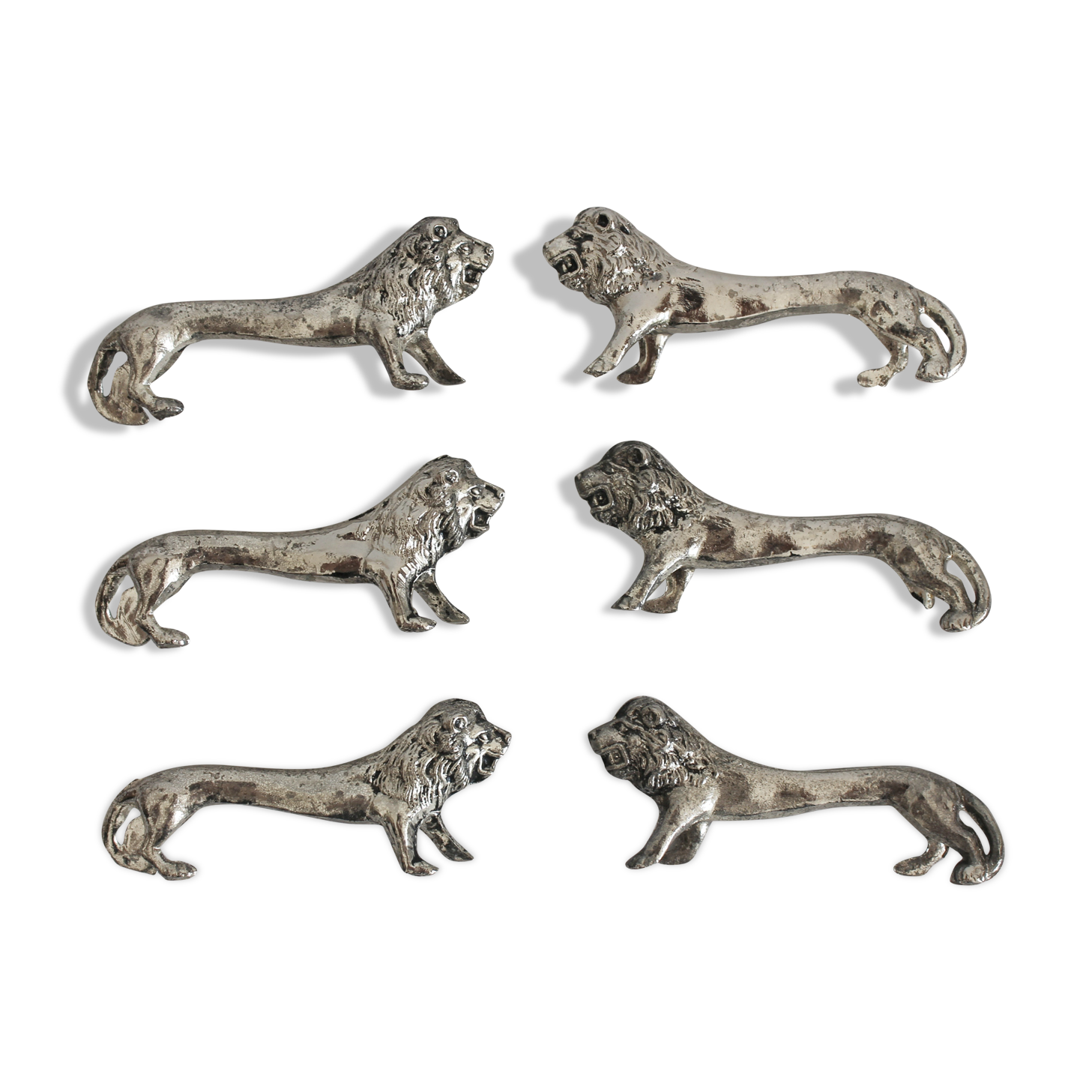 6 vintage lion silver metal knife rests