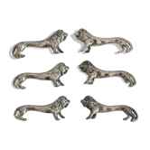 6 vintage lion silver metal knife rests