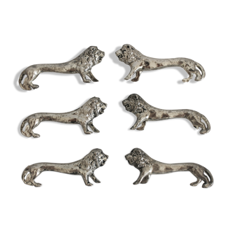 6 knife holders in silver metal vintage lion