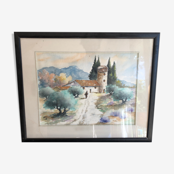 Watercolor landscape of provence