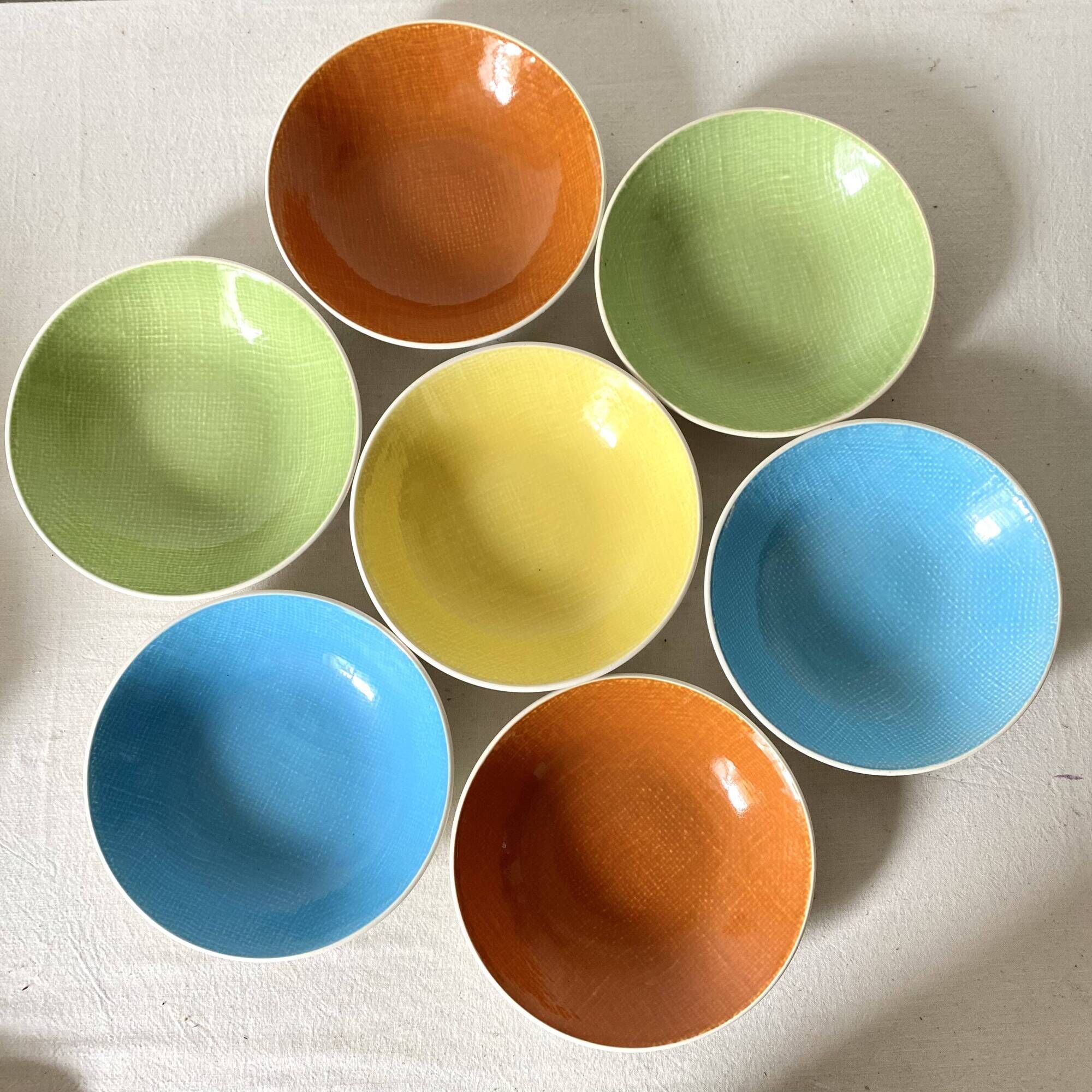 Salins France colored soup plates, Deauville model, 50s-60s