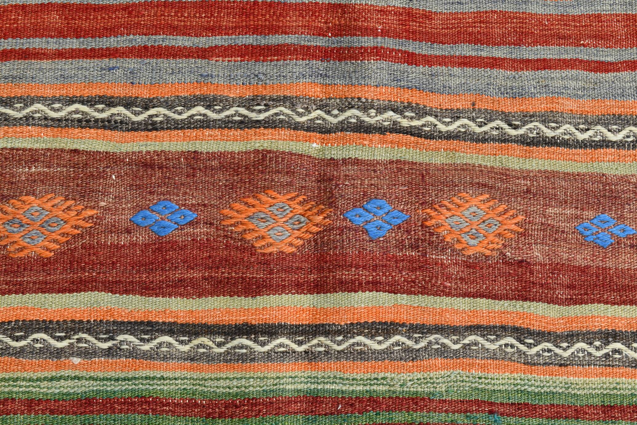 Brick Red Color Kilim Rug, 184x334Cm Living Room Rug,