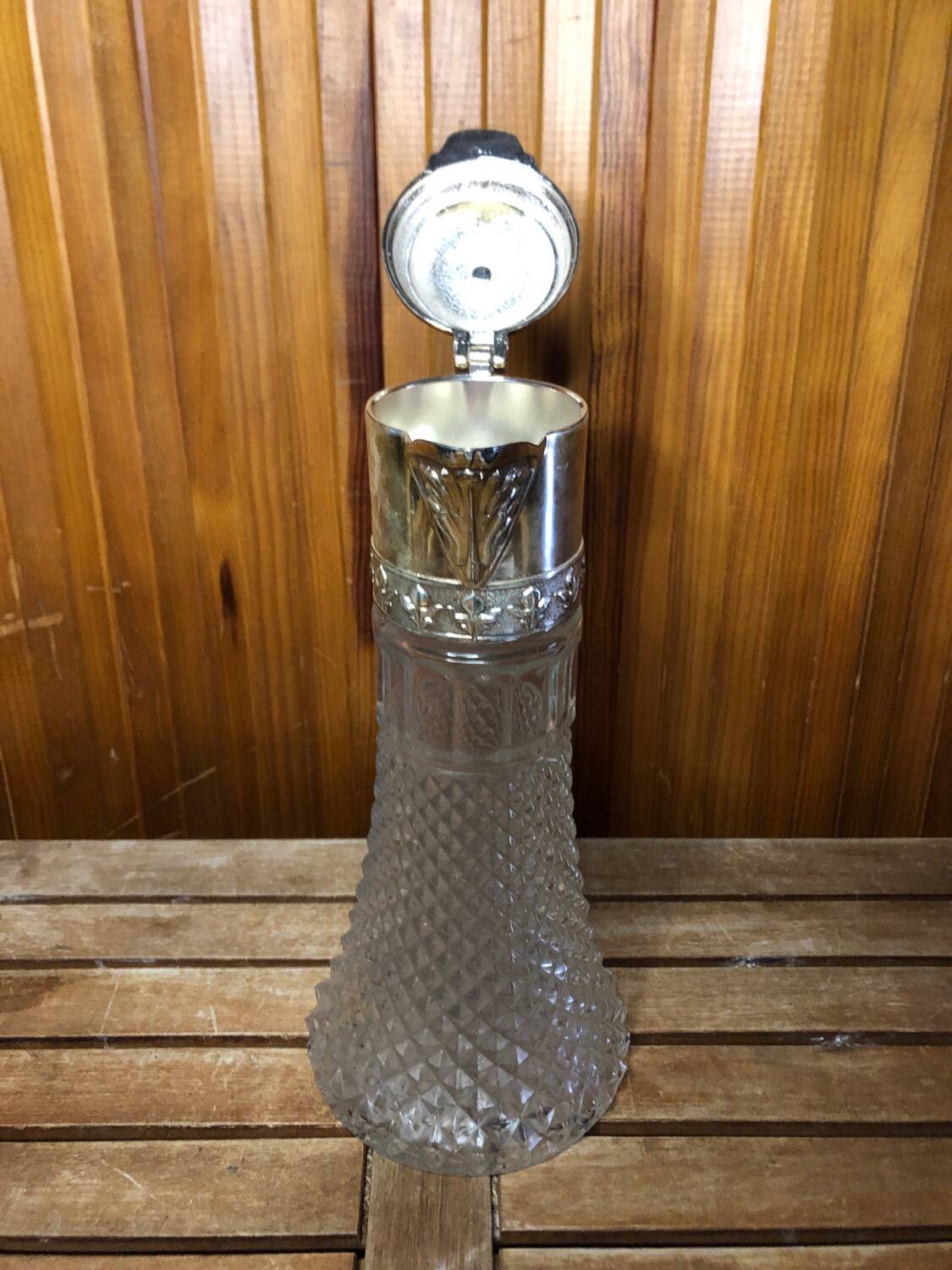 Old Carafe Body Glass Mold + Silver Metal Vintage