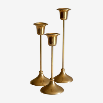 Set of 3 church candlesticks in ancient brass France