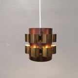 Danish cylindrical hanging lamp in brown and gold 1980s