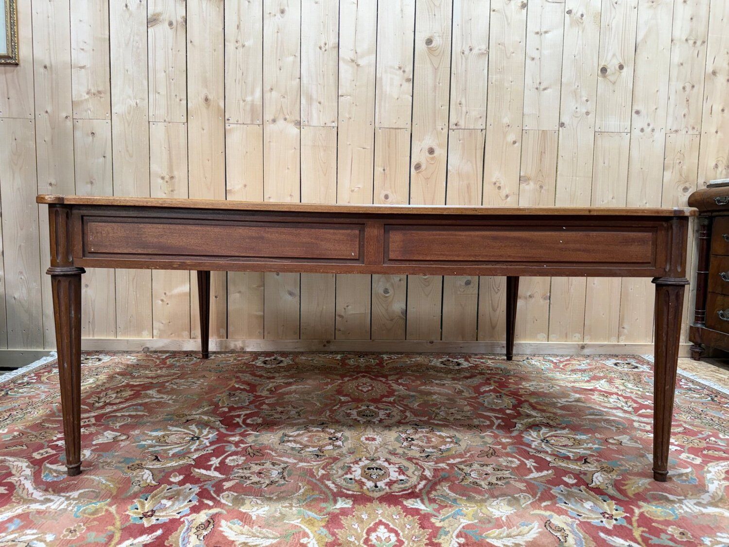 Flat desk – Louis XVI style – Stained beech – To be reupholstered