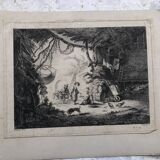 18th century forged water engraving children on the farm engraved by le prince circa 1750, printer basan n° 12