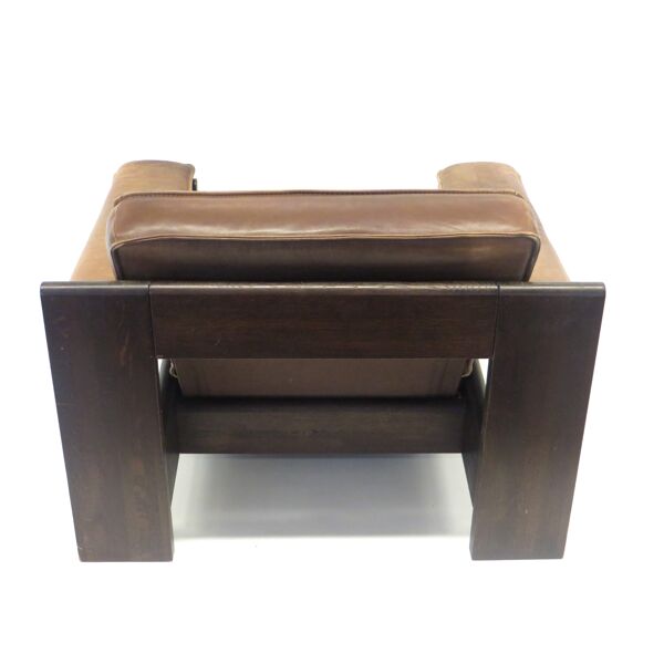 Chaise vintage Leolux en cuir épais couleur cognac par Harry de Groot fabriqué dans les années 60
