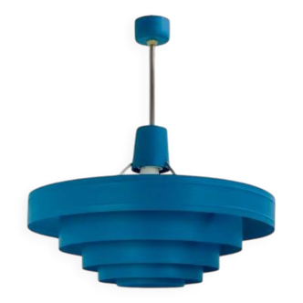 Vintage 1960s Metal Pendant Light - Blue Design