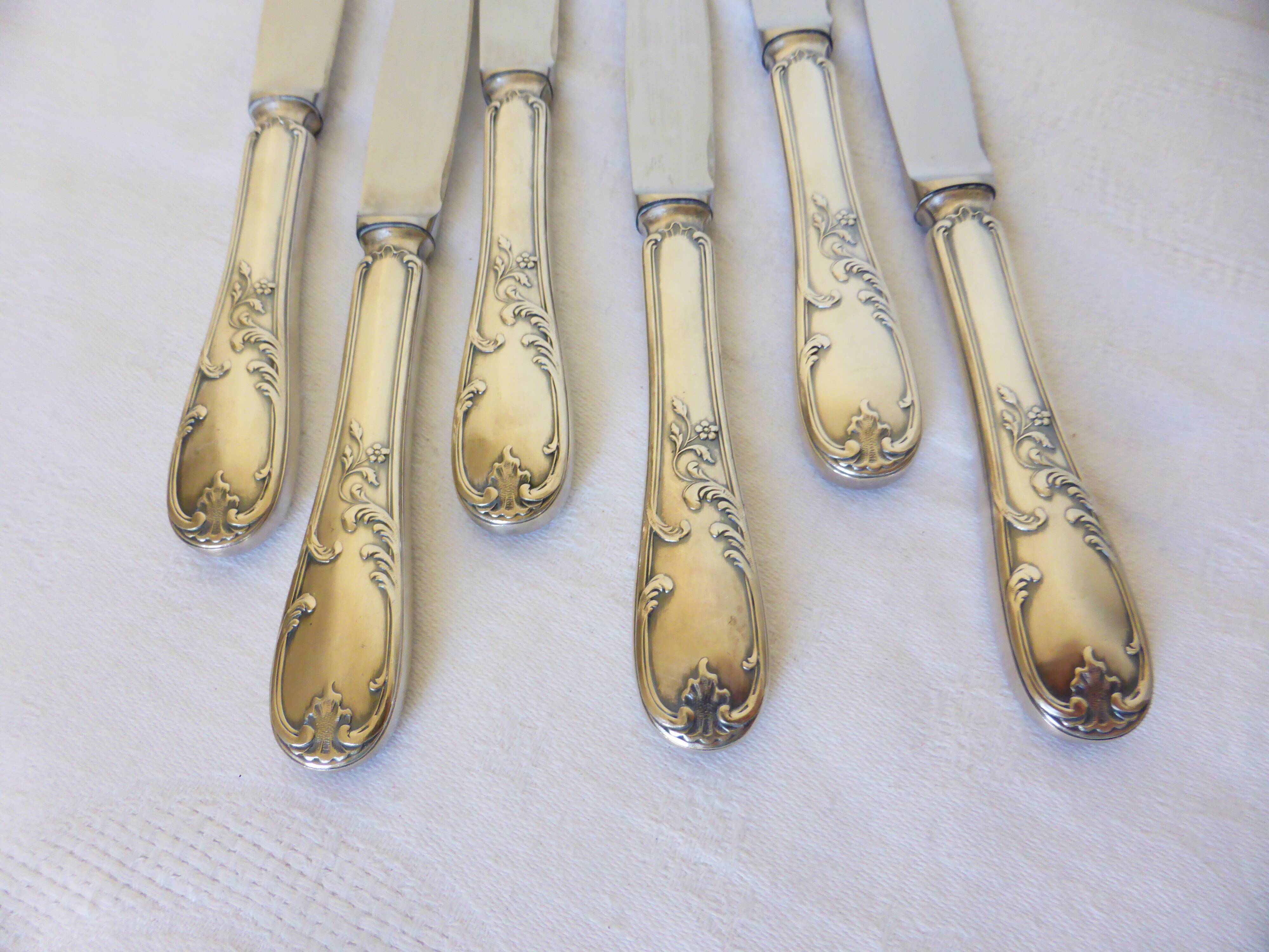 6 dessert knives in silver metal punched 2106271