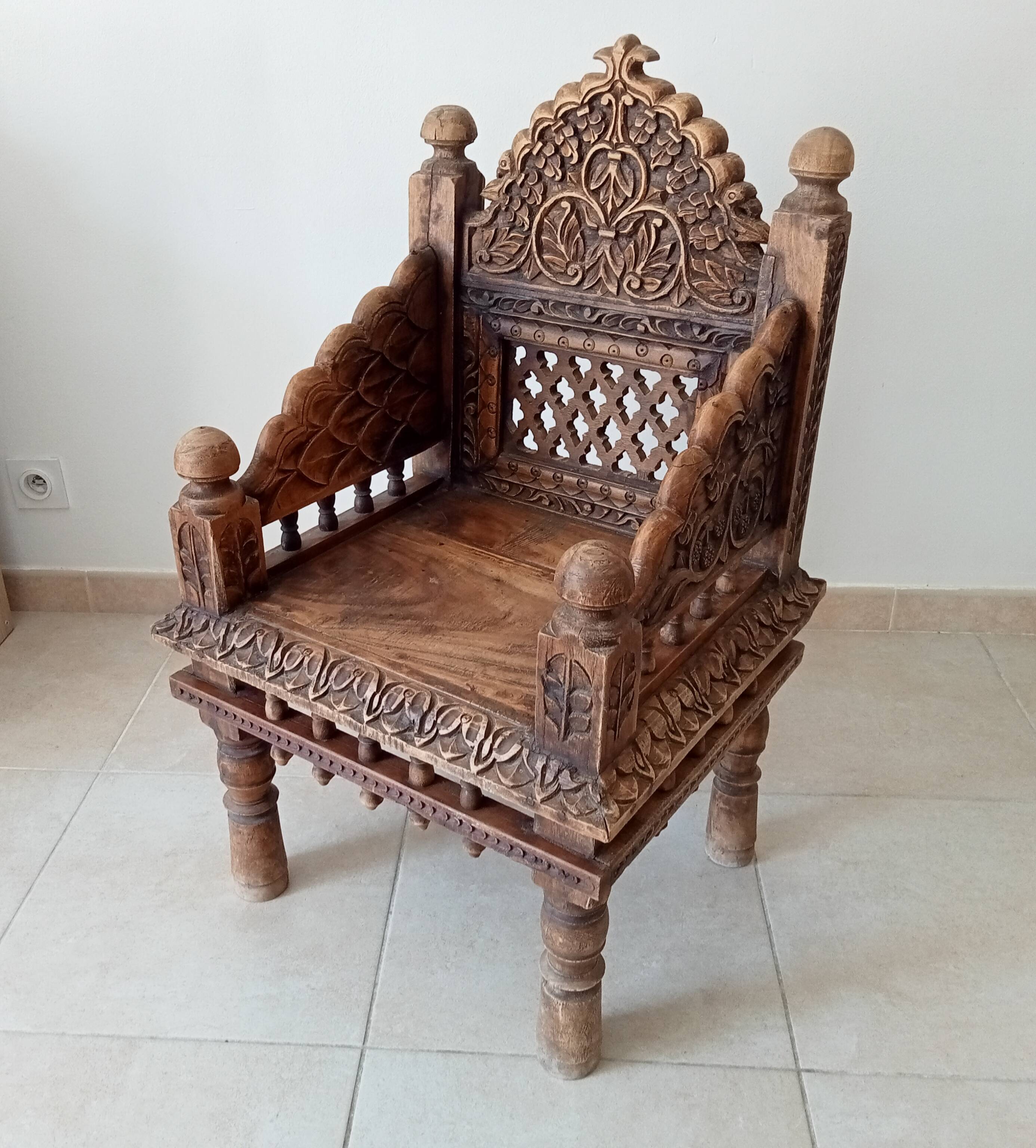 Fauteuil Ancien Pidha Rajasthan XIXeme en Palissandre