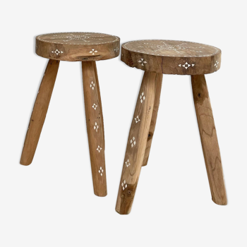 2 Indonesian pearl wood stools Badi