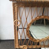 Coat hook and mirror in rattan