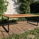Table basse bois ciré, metal noir et moutarde