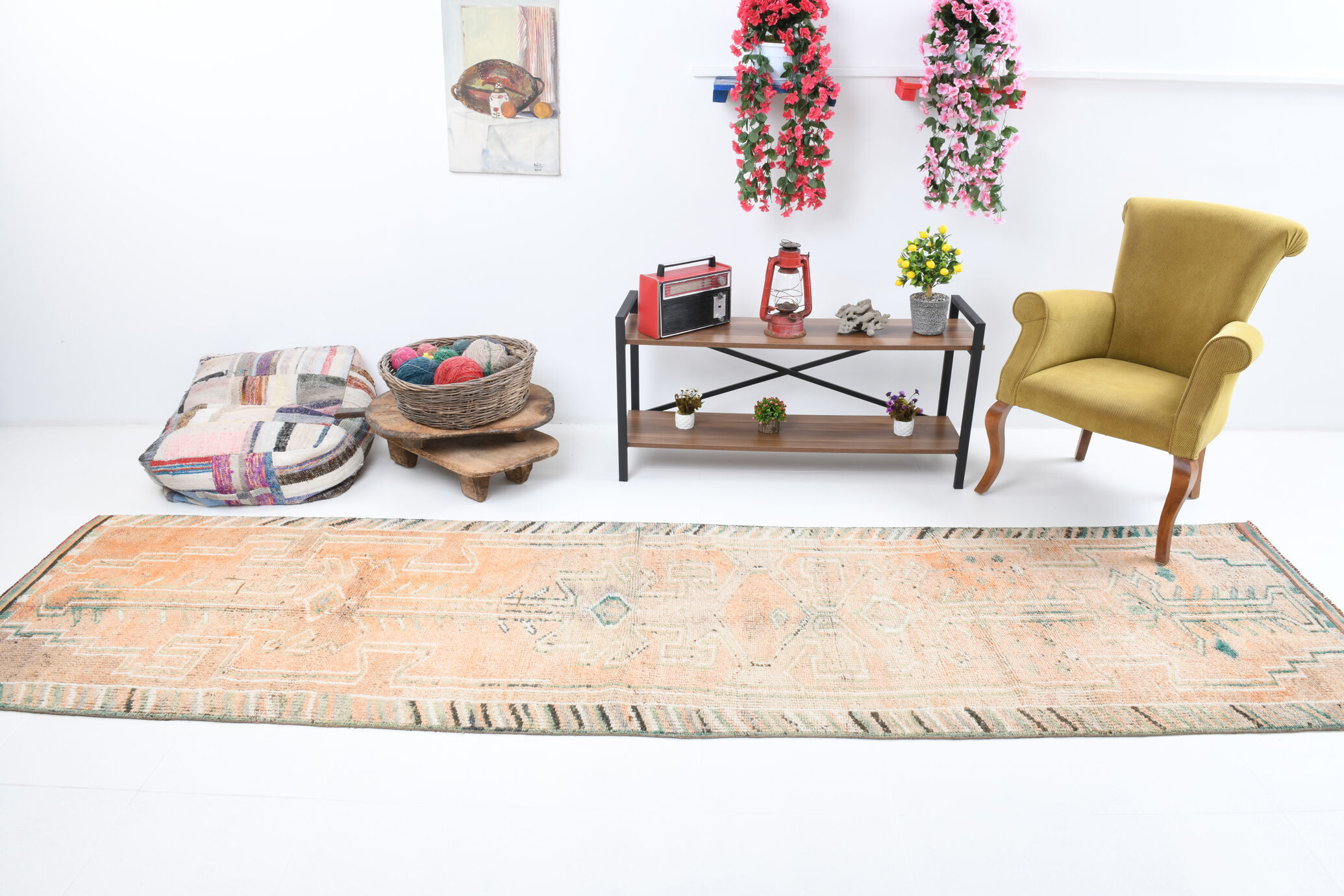 3x12 pale orange herki runner rug 99x380cm