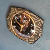 Vintage clock silent wall clock 60s "Golden Black Electric Japy"