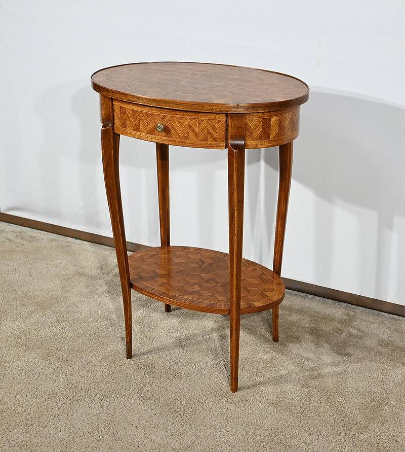 Small Marquetry Living Room Table, Louis XV / Louis XVI Transition style – 1920