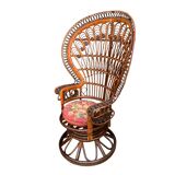 Fauteuil Emmanuelle rotin Peacock 1960