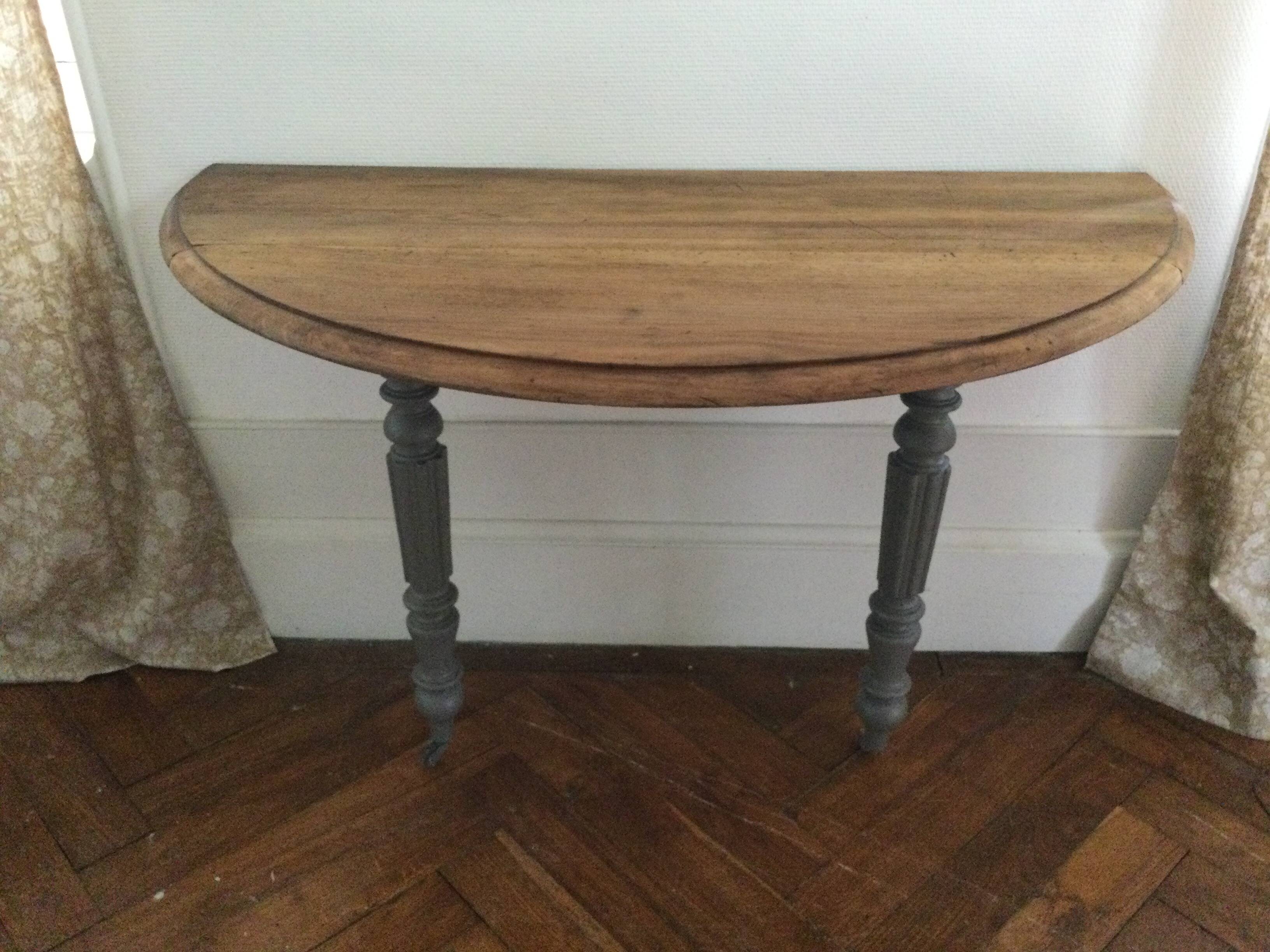 Antique painted wooden half-moon console table