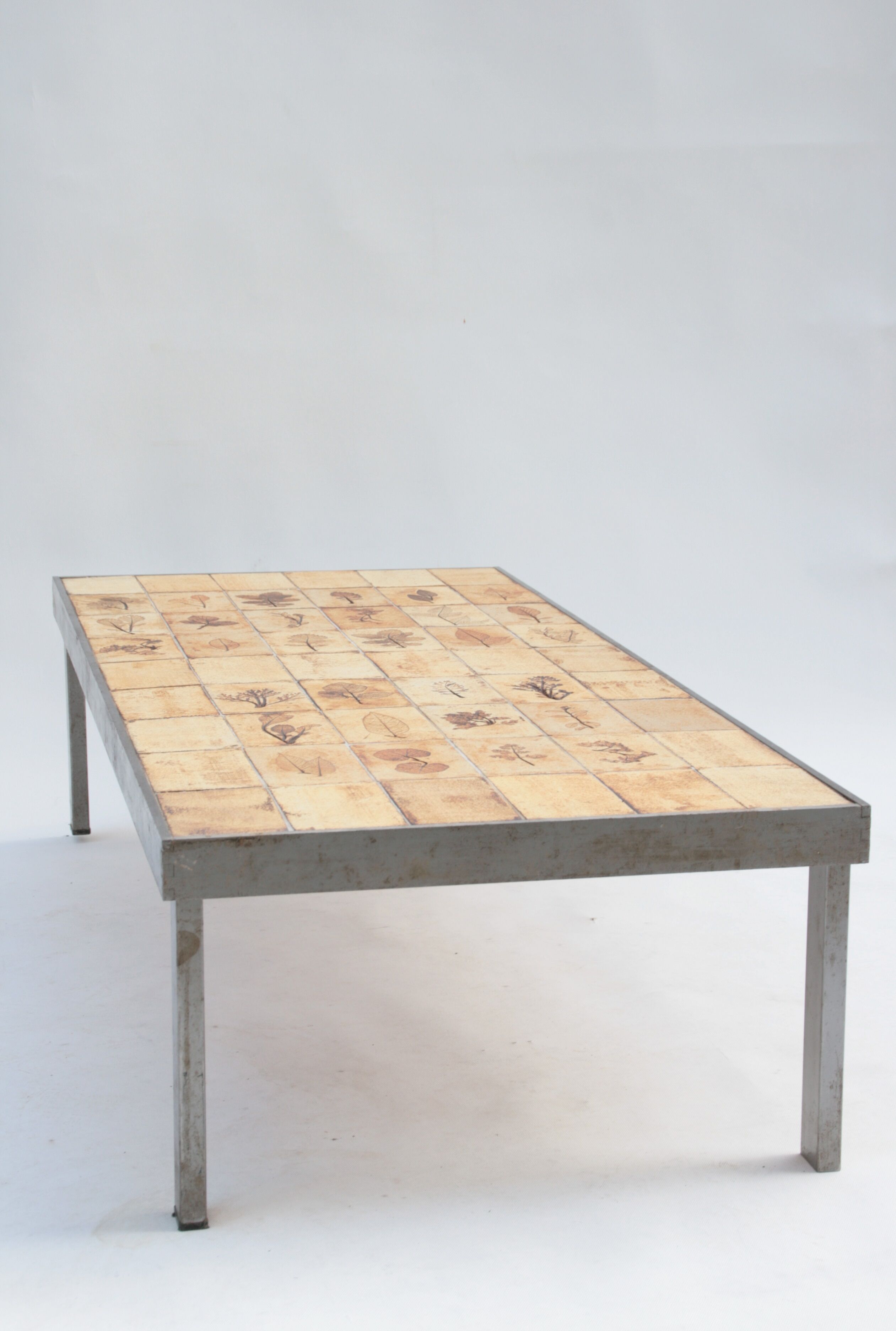 Rectangular metal and cermal herbarium coffee table by Roger Capron, 1960s