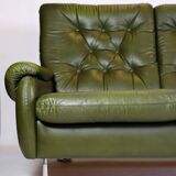 3 pers. sofa in dark green leather with chrome legs from 1970s