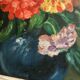Huile ancienne sur toile bouquet de fleurs Zinnias