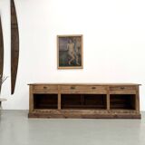 Very large pine trade counter, circa 1920.