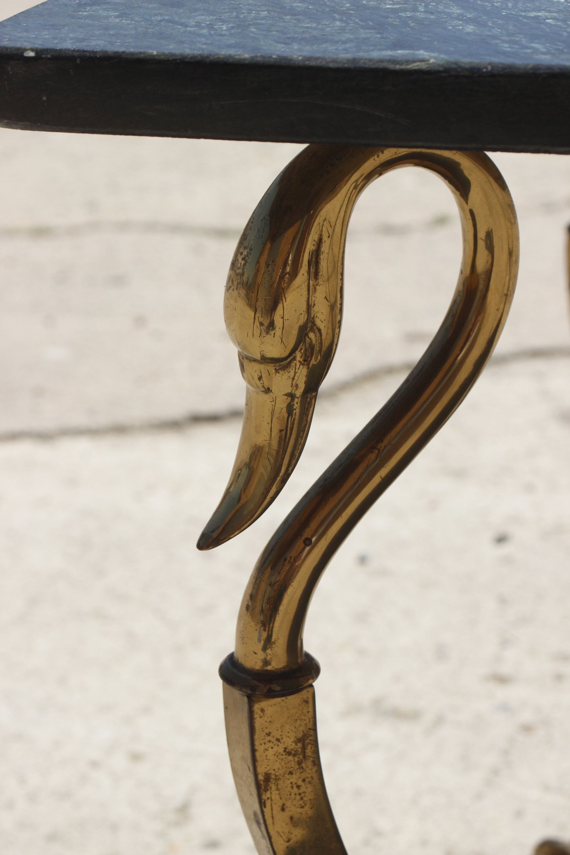 Bronze swan low table and pearl green marble 1950s