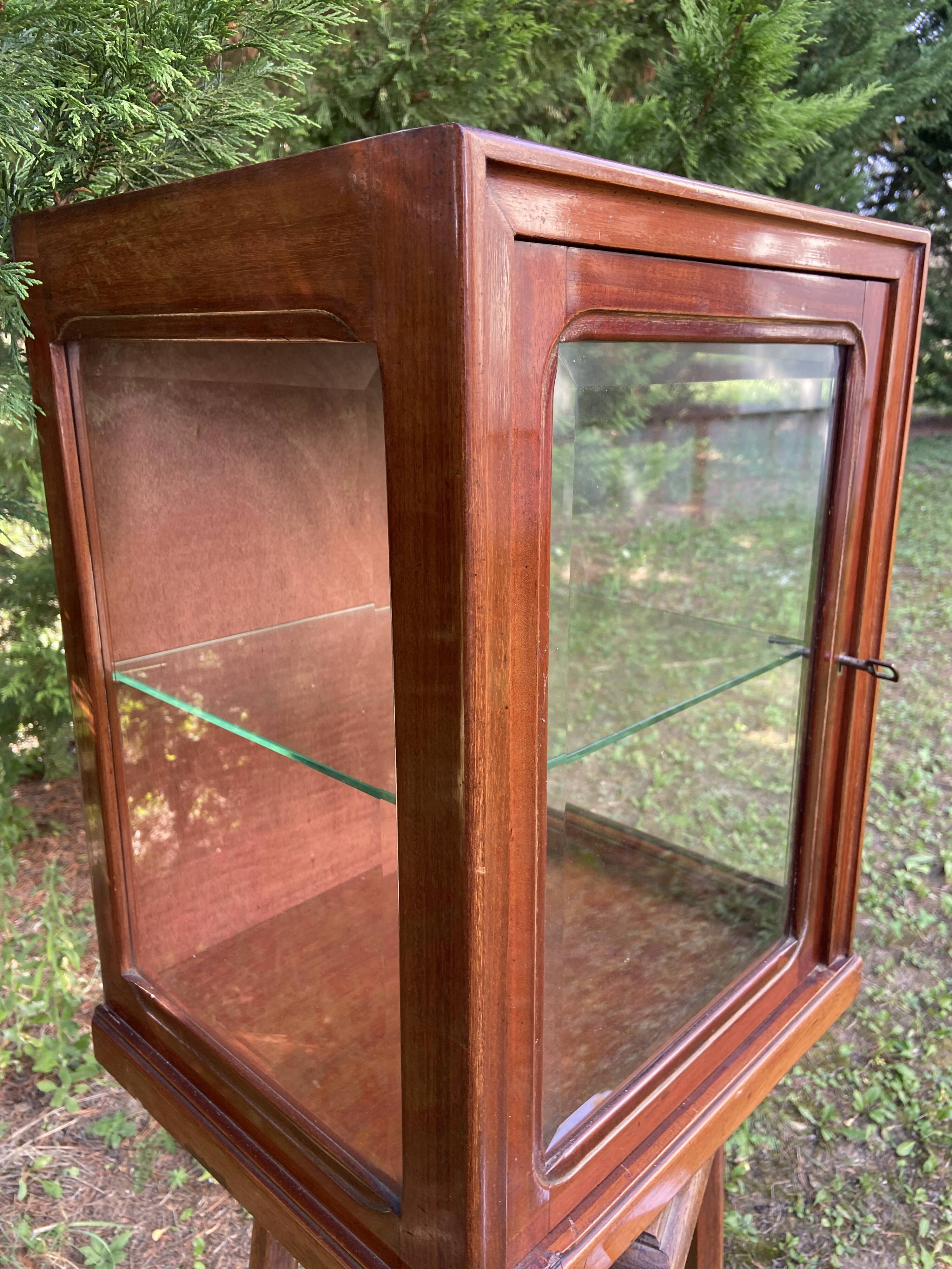 Small 1930s mahogany display cabinet, art deco apothecary cabinet