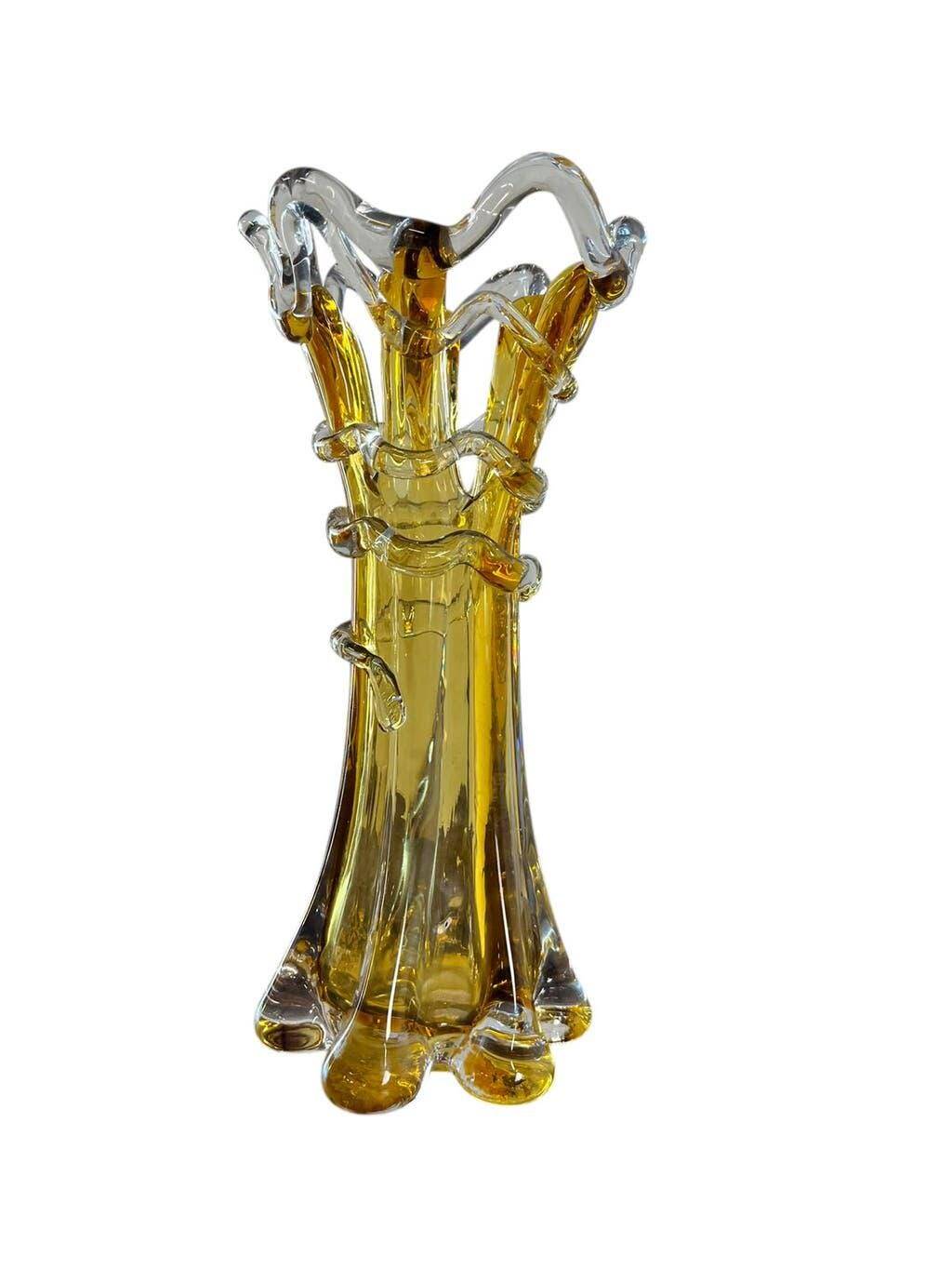 Vintage amber glass vase Hospodka for Chribska