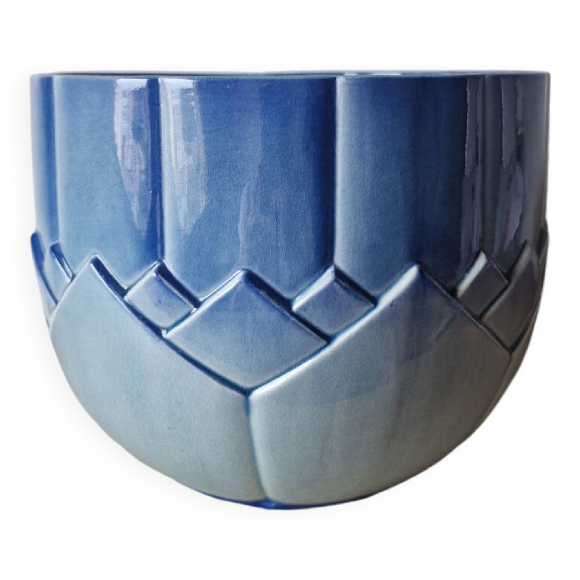 Large blue Art Deco Sarreguemines flowerpot