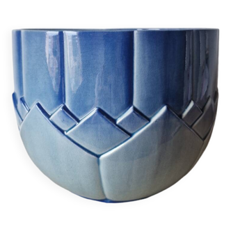 Large blue Art Deco Sarreguemines flowerpot