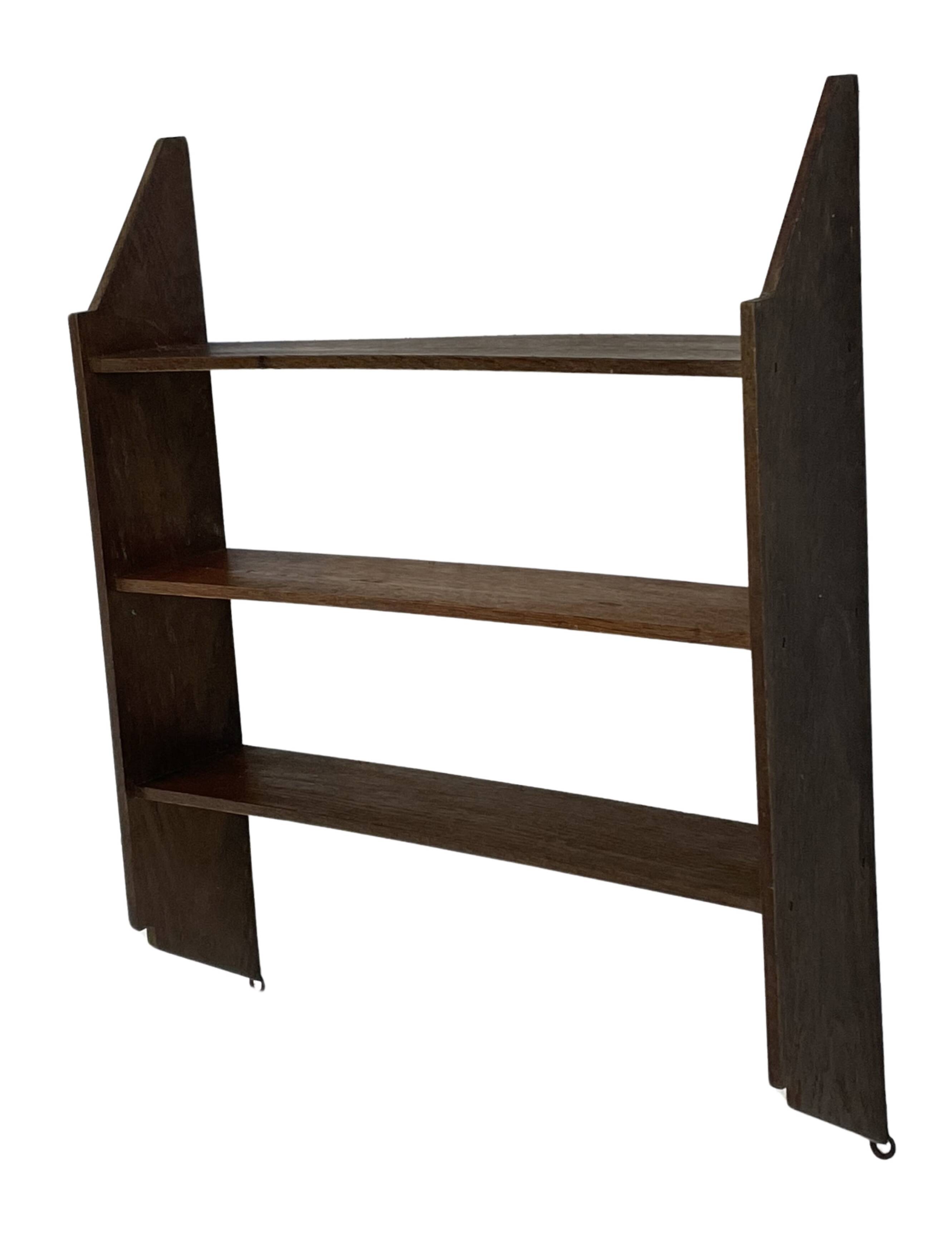 Vintage wooden wall shelve rack bookshelf in oak