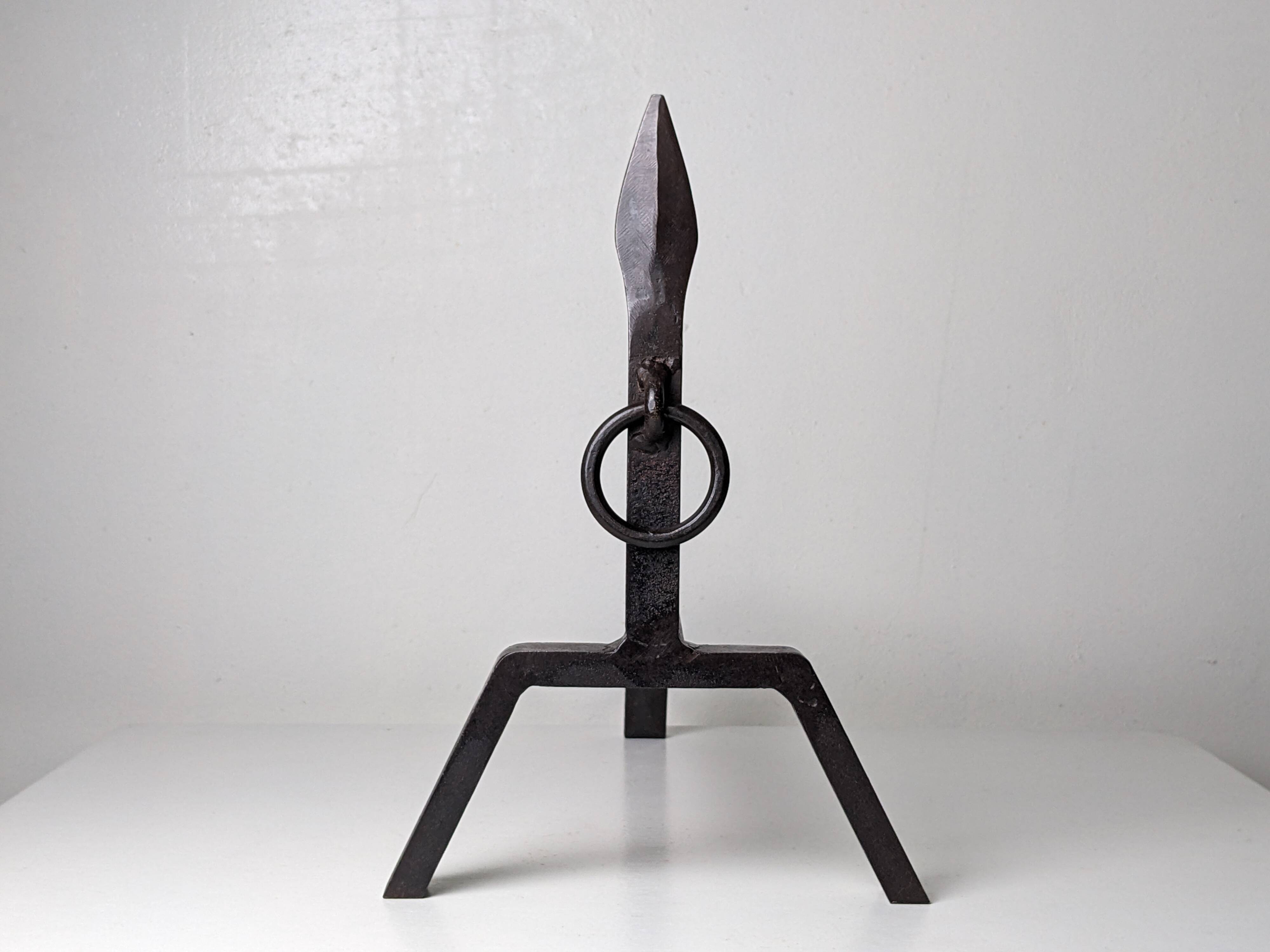 Pair of modernist wrought iron andirons - 1950s