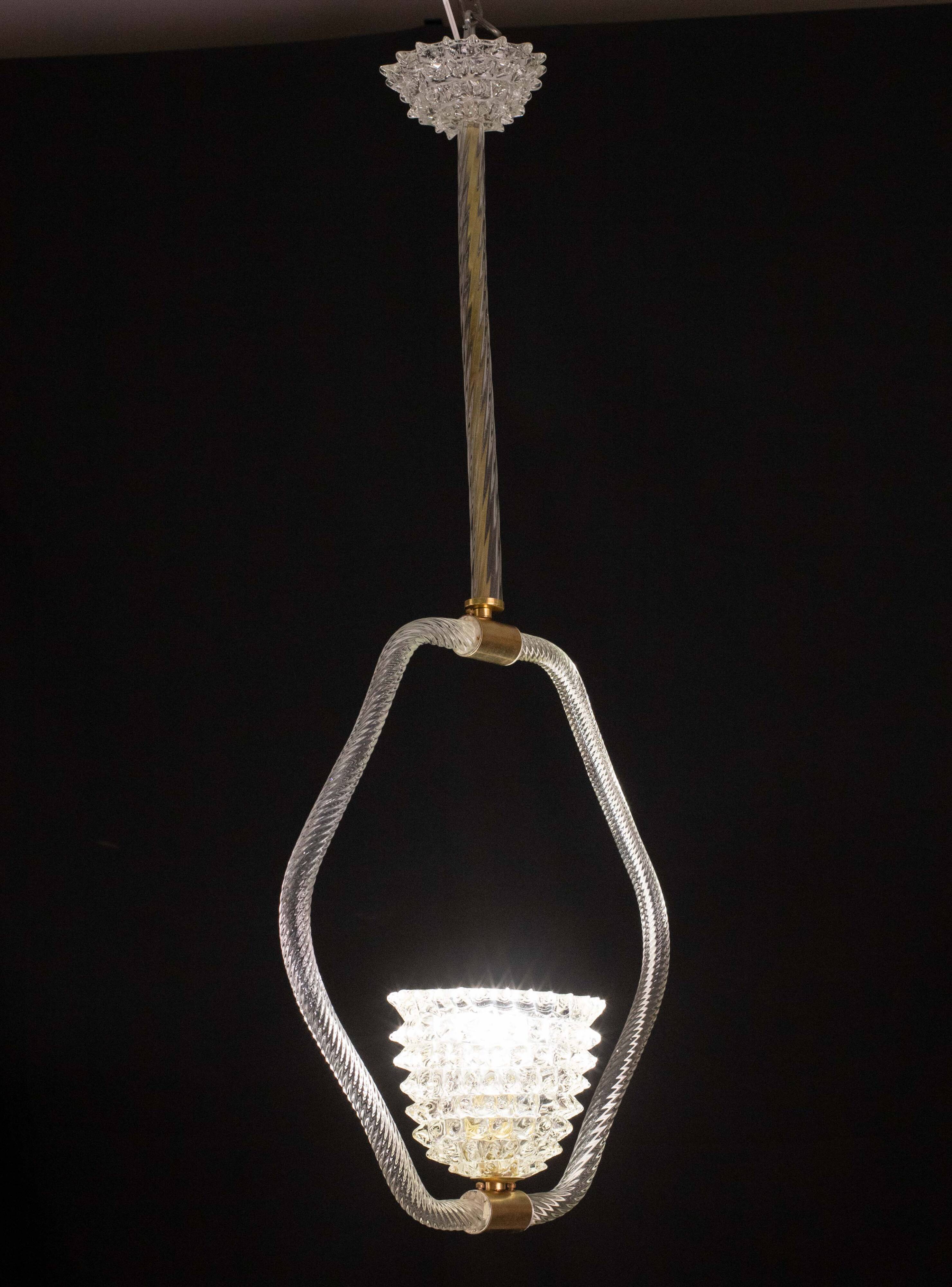 Charming clear rostrato Murano glass chandelier by Barovier & Toso, 1940s