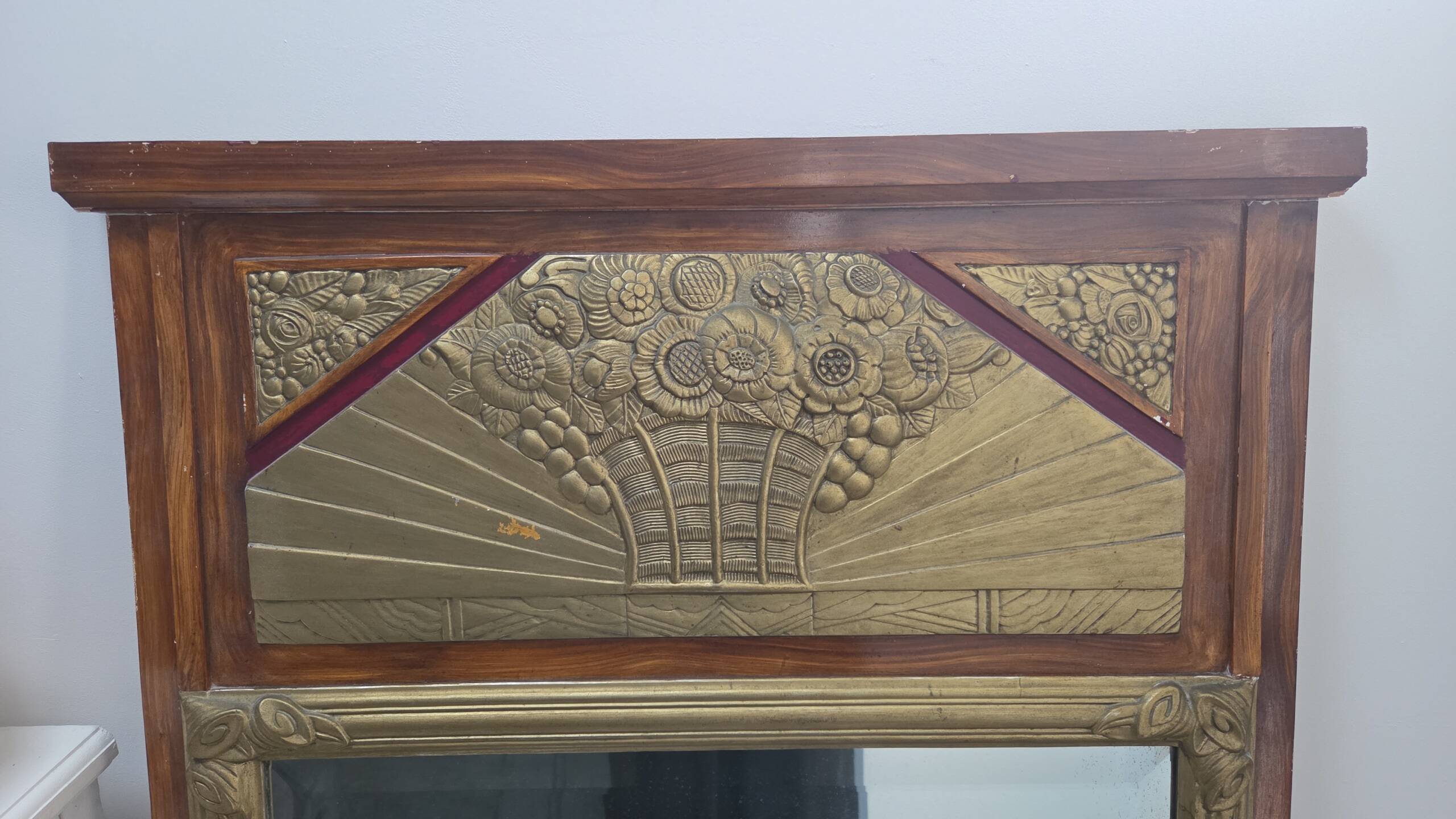 Antique Art Deco beveled mirror, 1920s-30s