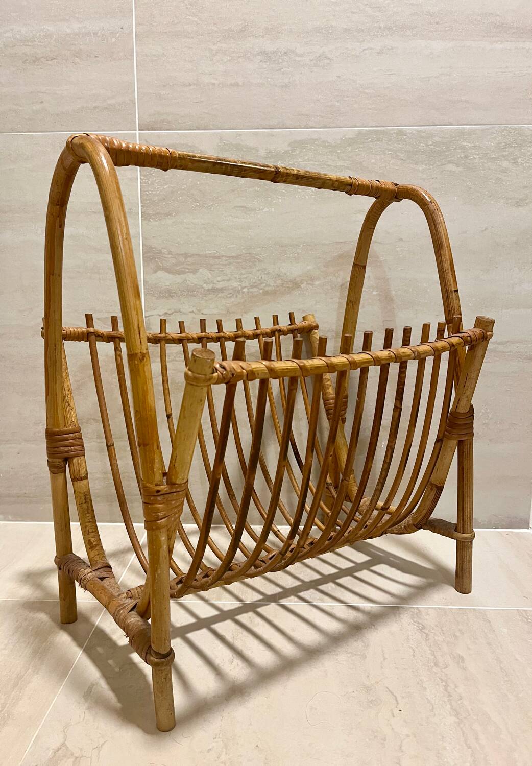 Vintage rattan magazine rack
