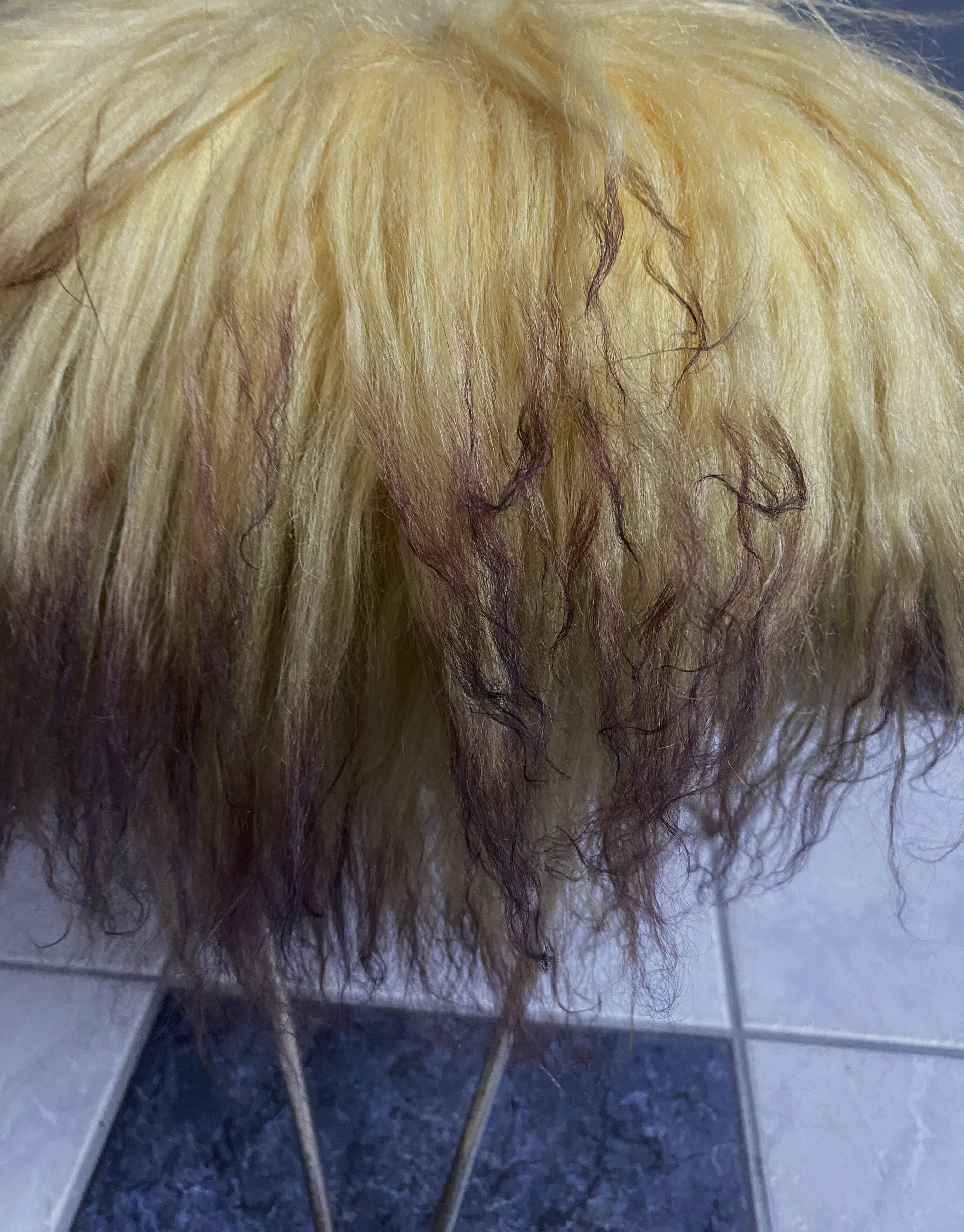 Yellow Angora sheep skin stool 1960s