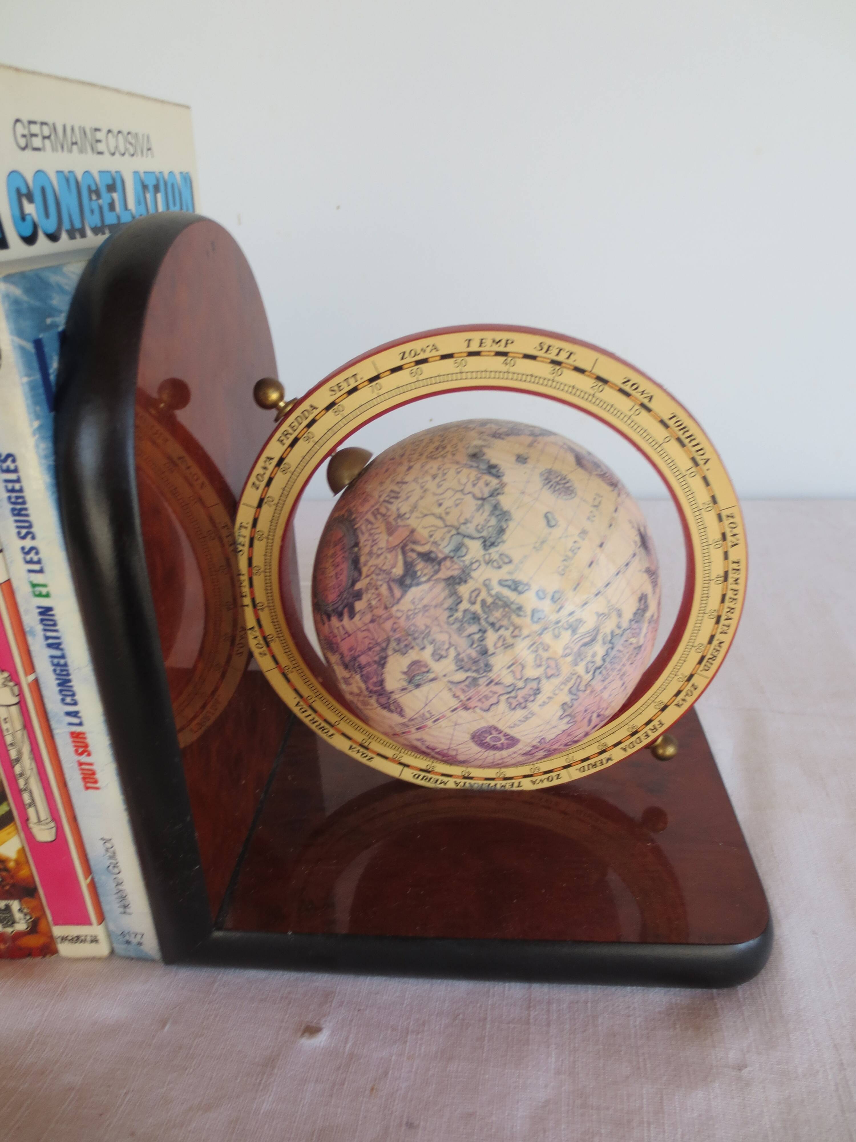 Bookends made of formica and globes.