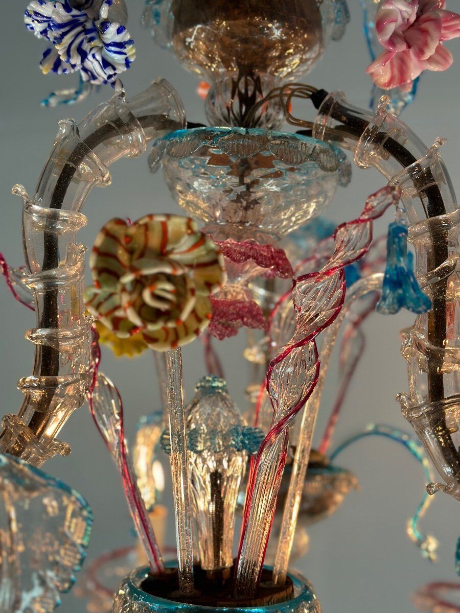 Venetian chandelier rezzonico in multicolored murano glass circa 1920