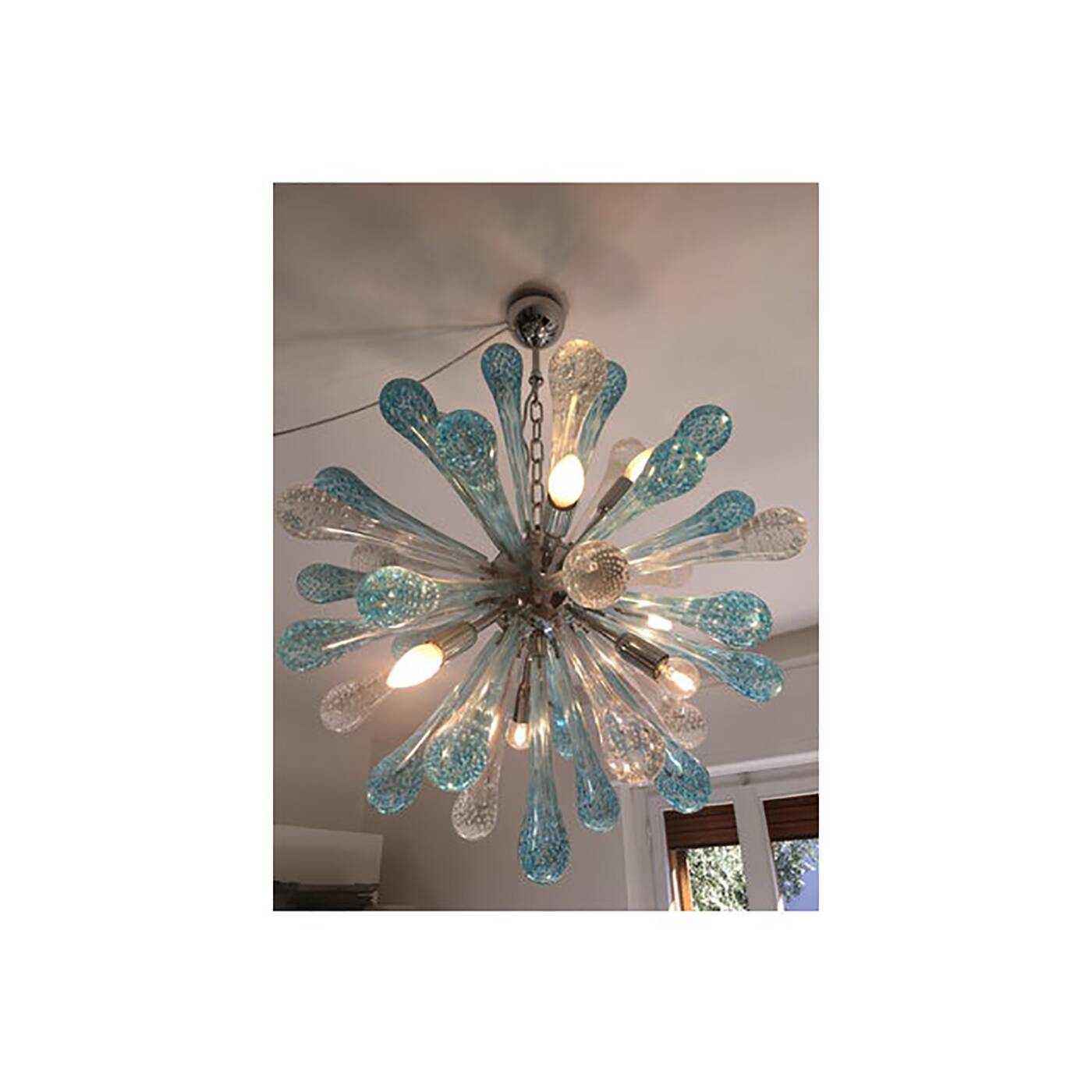 Murano Glass Light Blue and Clear Sputnik Italian Chandelier