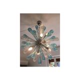 Murano Glass Light Blue and Clear Sputnik Italian Chandelier