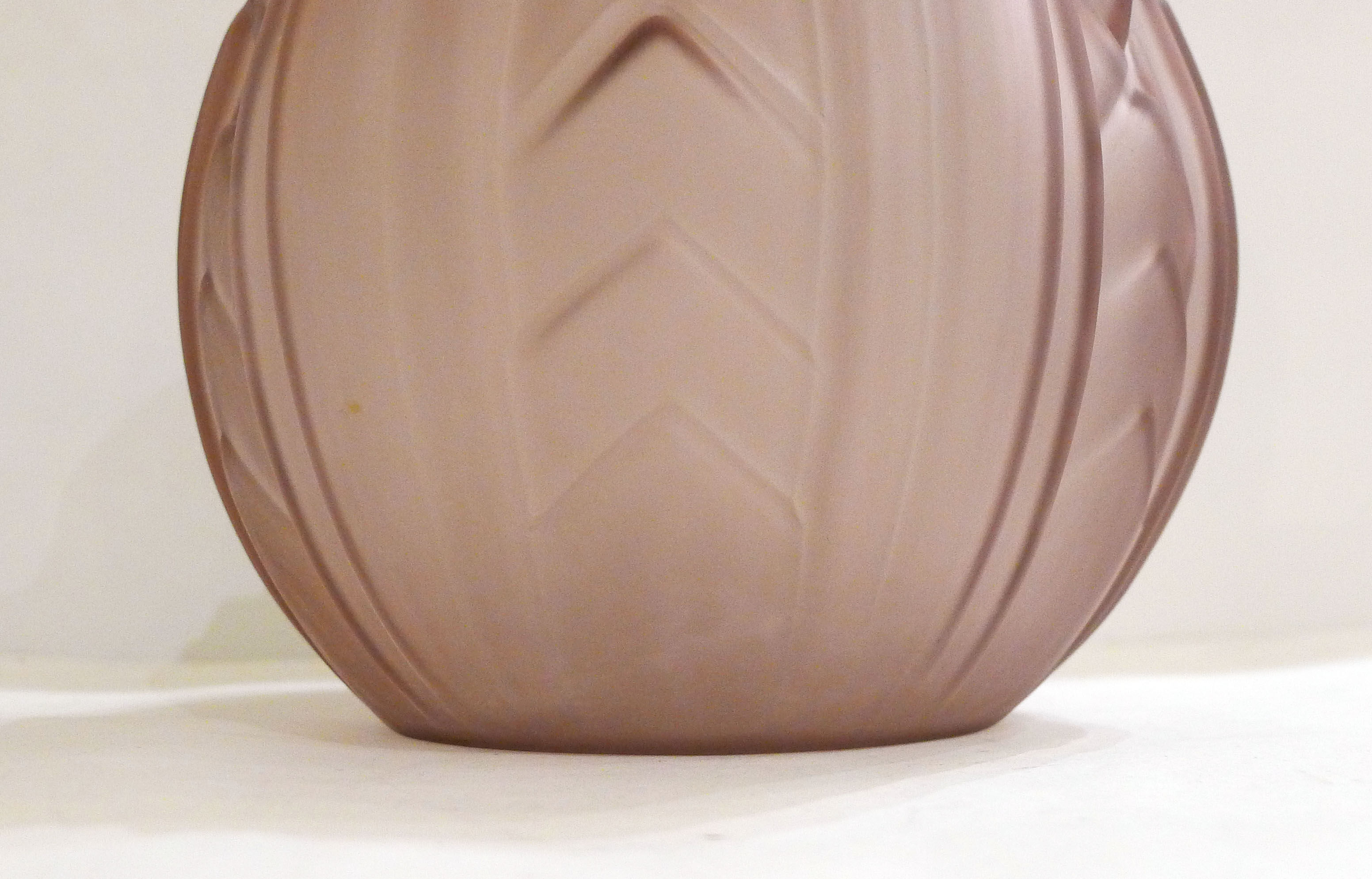 Art Deco ball vase, frosted violet glass