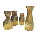 Set of pitcher + carafe + 2 amber glass jars