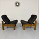 Lot of 2 adjustable wooden fabric chairs, Scandinavian design, vintage 1970s.
