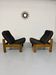 Lot of 2 adjustable wooden fabric chairs, Scandinavian design, vintage 1970s.
